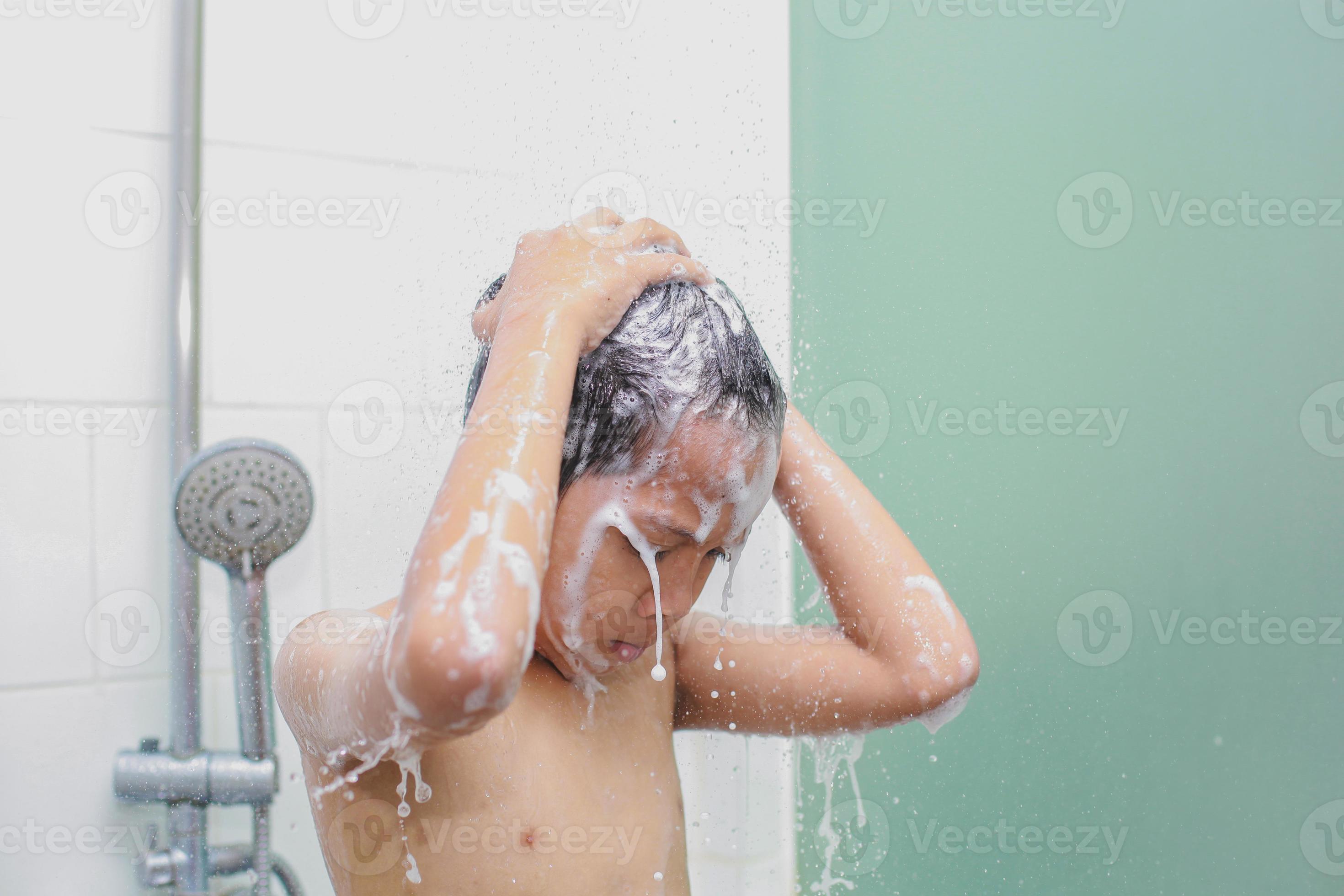 Young boys shower 