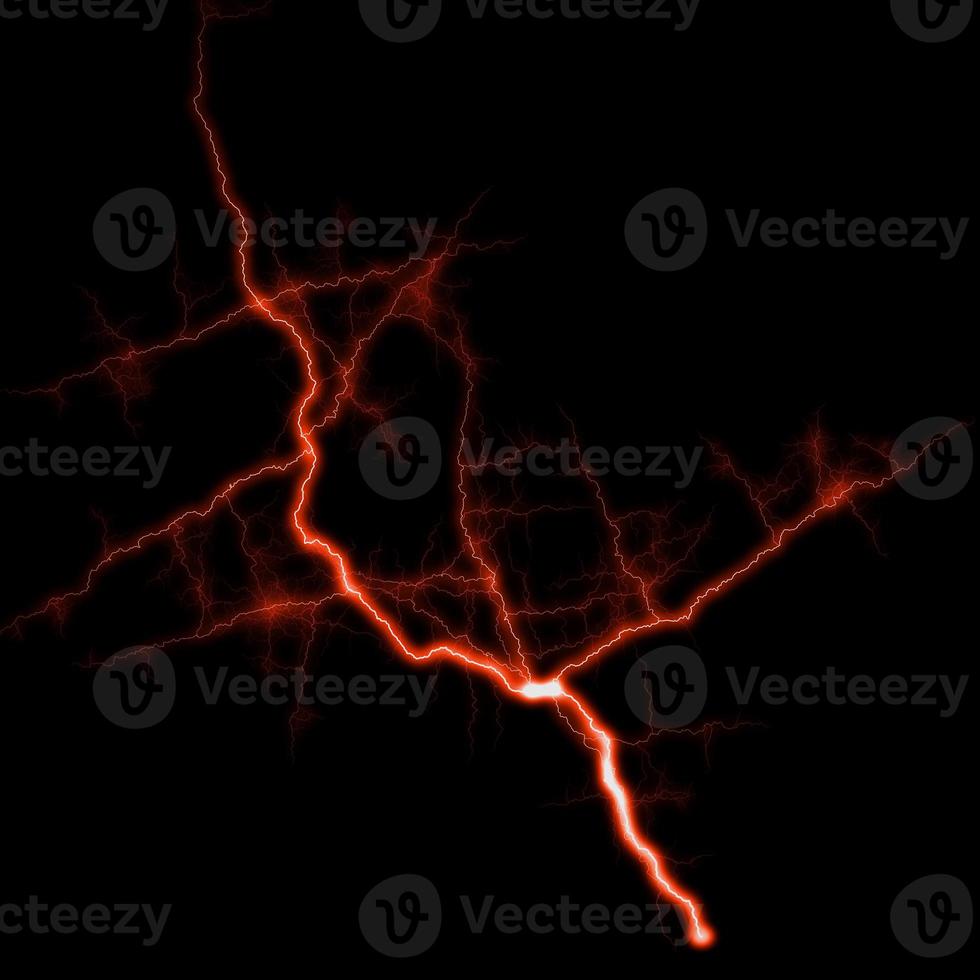 abstract dark orange lighting natural thunder realistic magic overlay bright glowing effect on black. photo