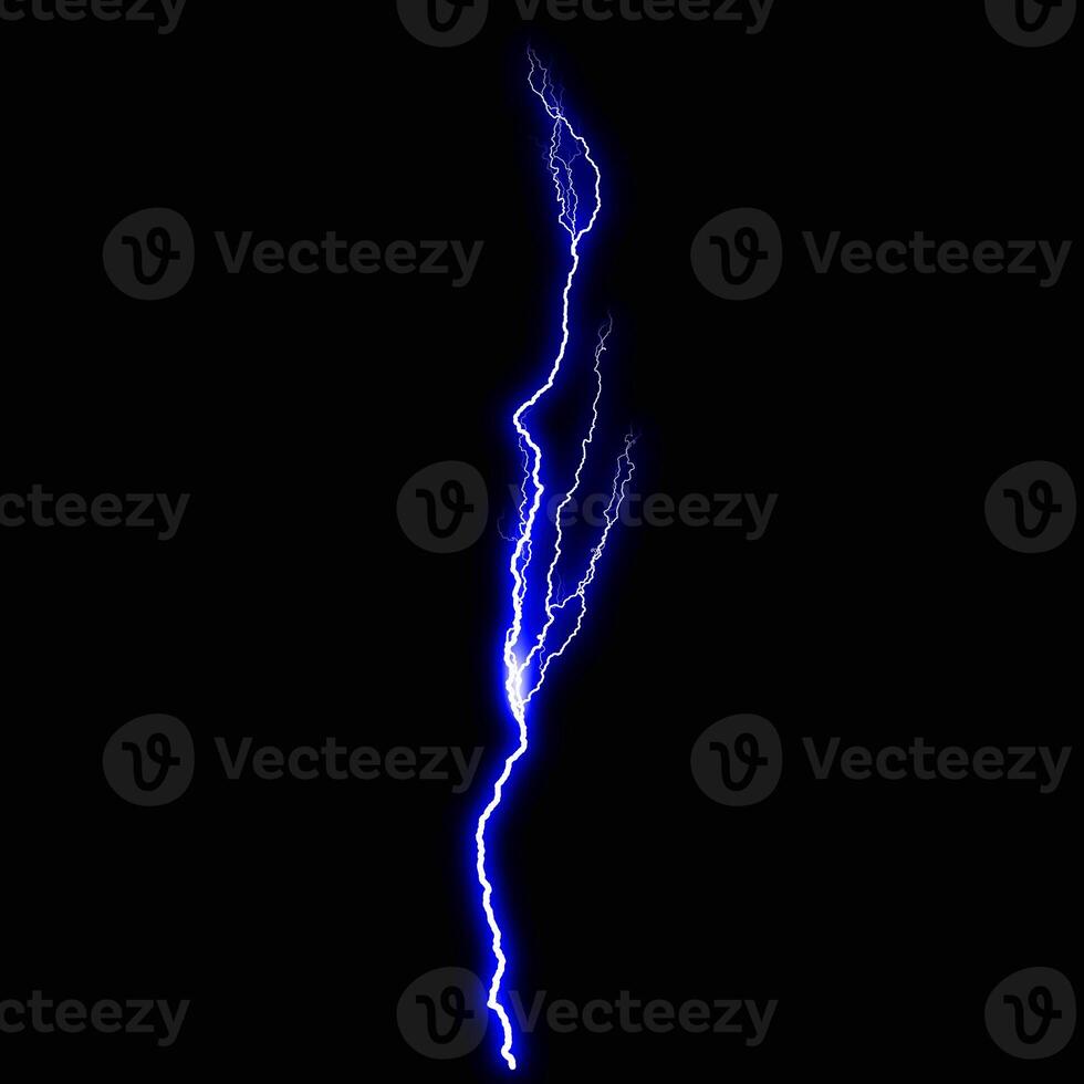 abstract dark blue lighting natural thunder realistic magic overlay bright glowing effect on black. photo