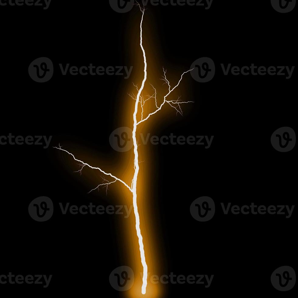abstract gold yellow lighting natural thunder realistic magic overlay bright glowing effect on black. photo