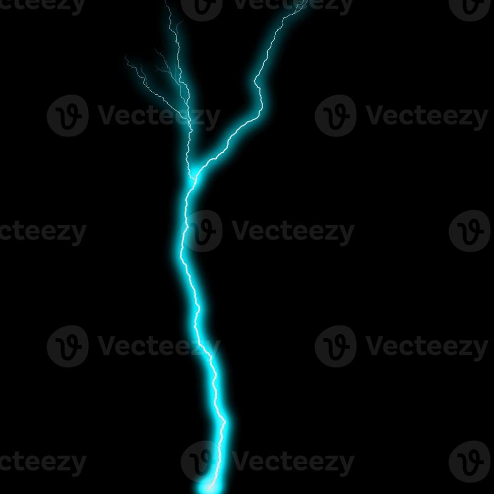 abstract light blue lighting natural thunder realistic magic overlay bright glowing effect on black. photo