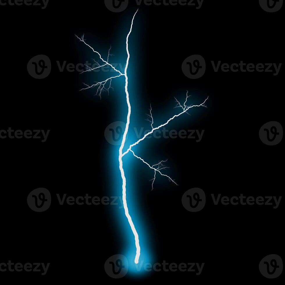 abstract light blue lighting natural thunder realistic magic overlay bright glowing effect on black. photo