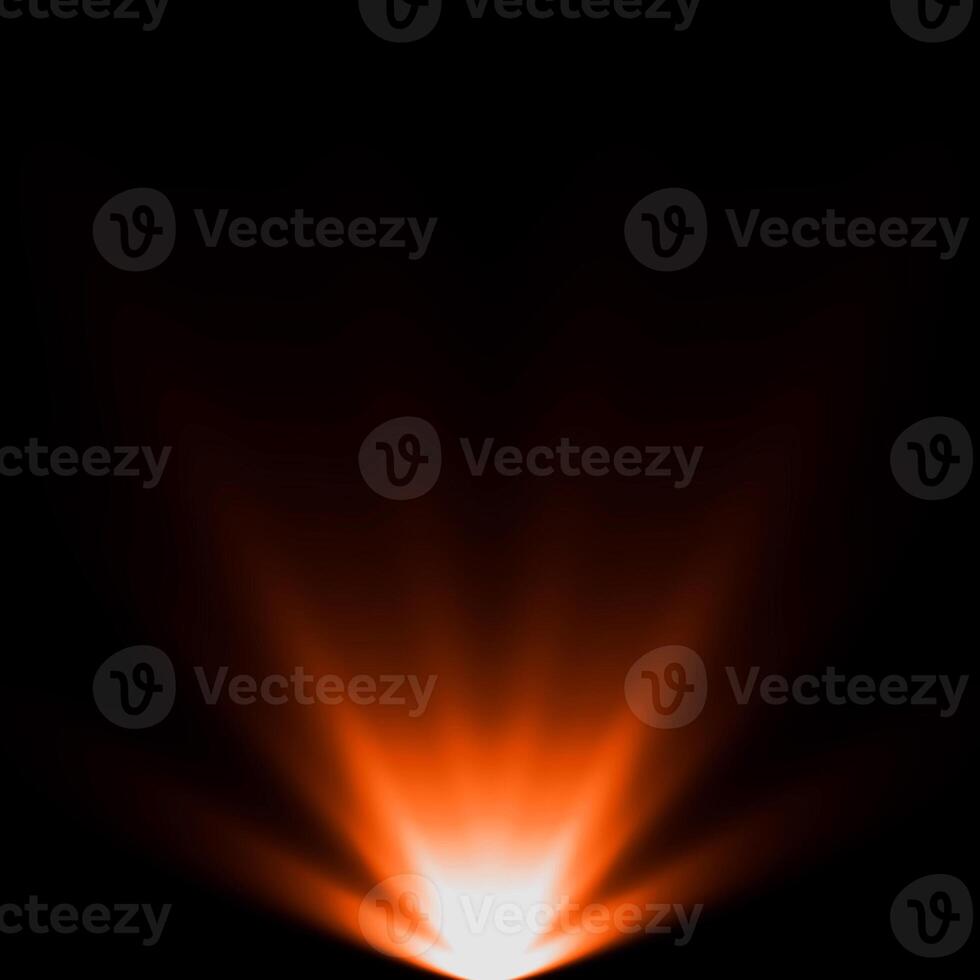 abstract light orange spotlight warm ray light effect overlay realistic falling snowflakes pattern on black. photo