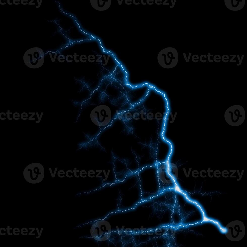 abstract light blue lighting natural thunder realistic magic overlay bright glowing effect on black. photo