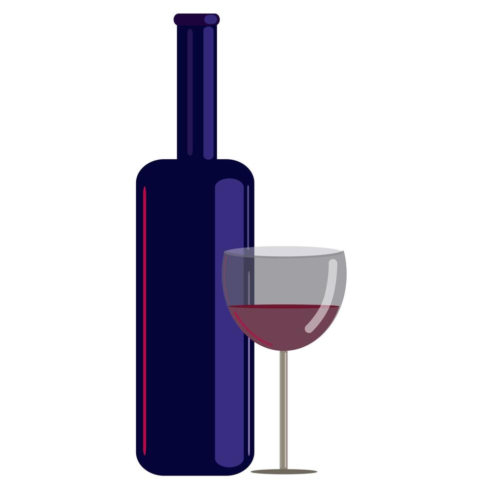 una botella de vino y una copa de vino tinto vector