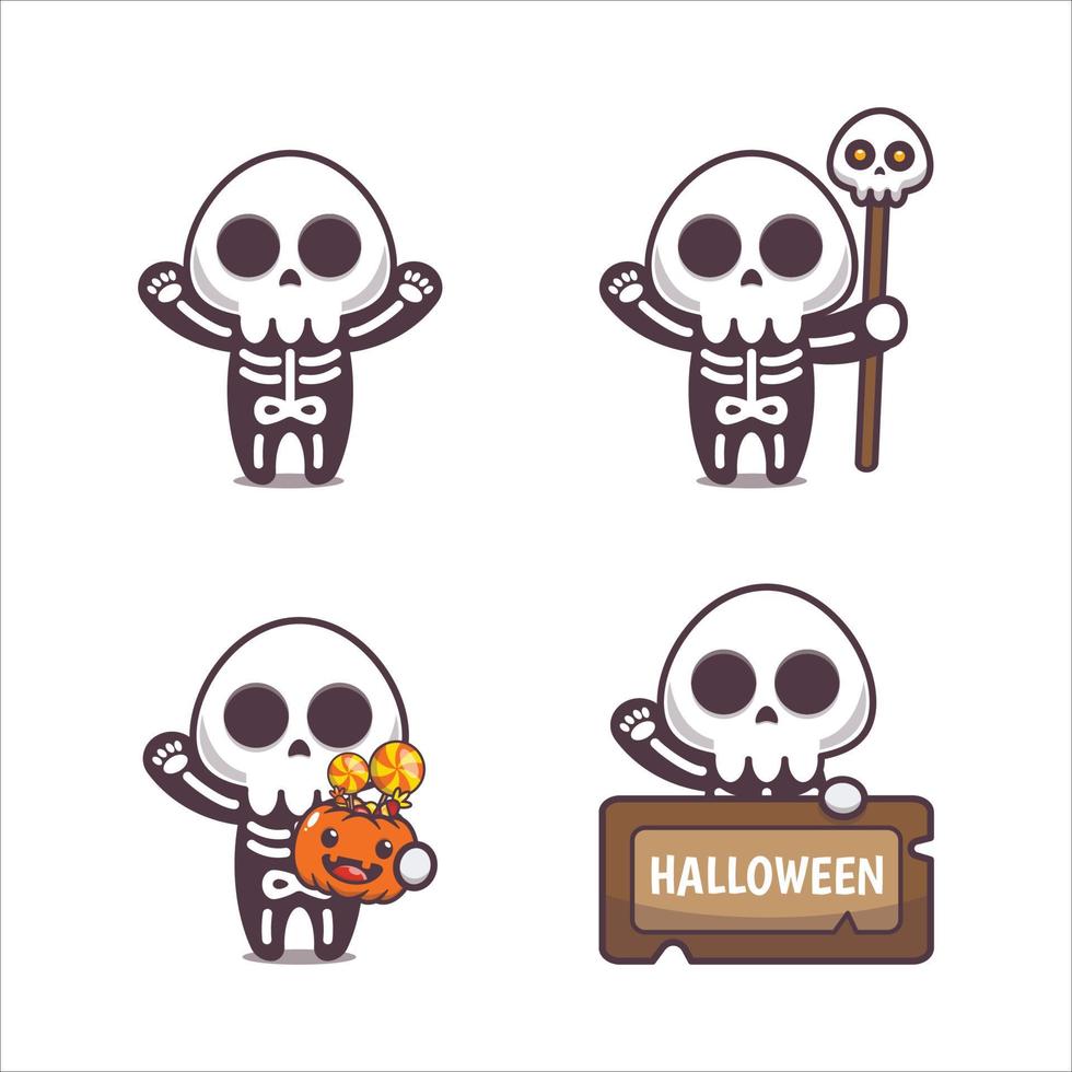 cute skeleton cartoon mascot character illustration vector