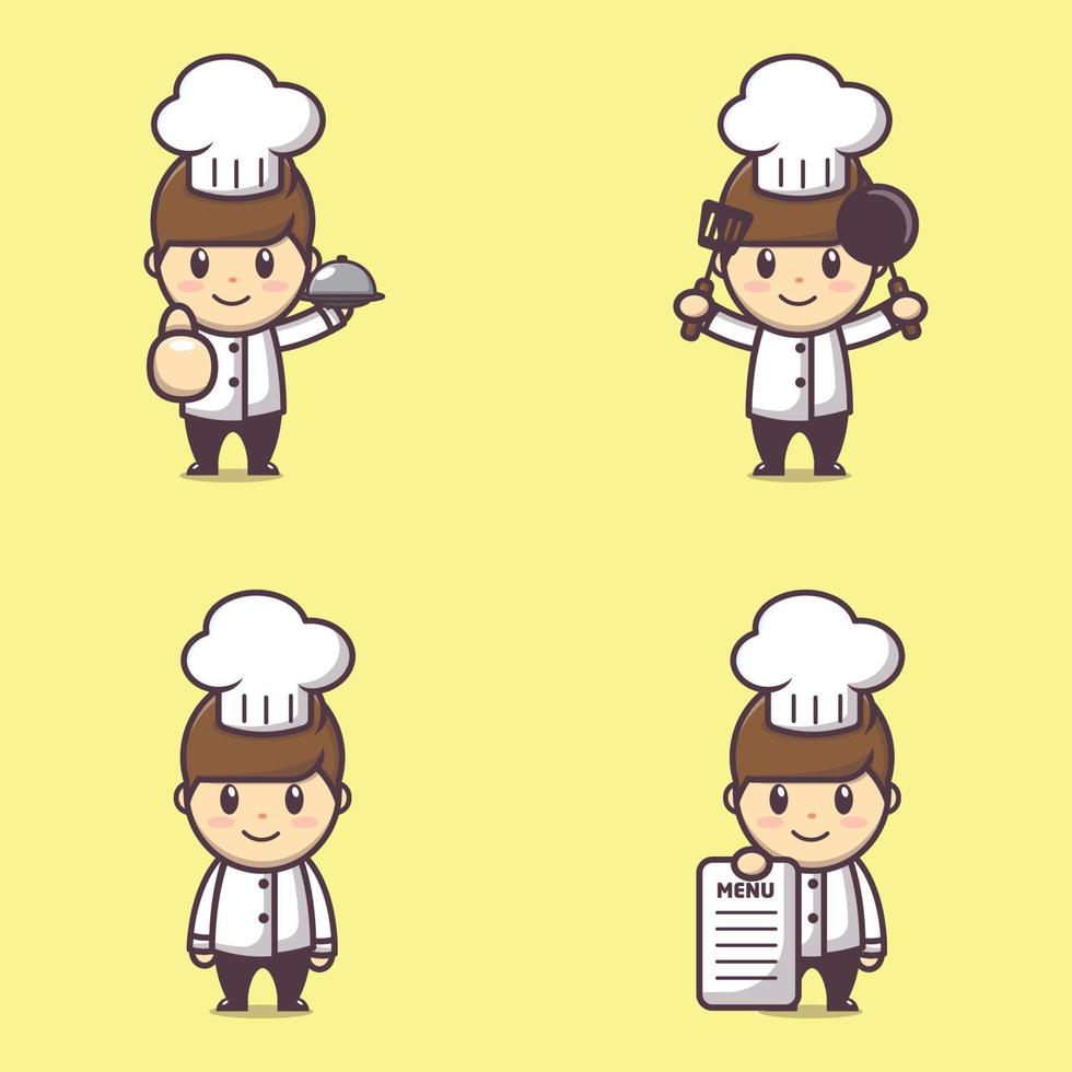 cute chef cartoon mascot character illustration vector