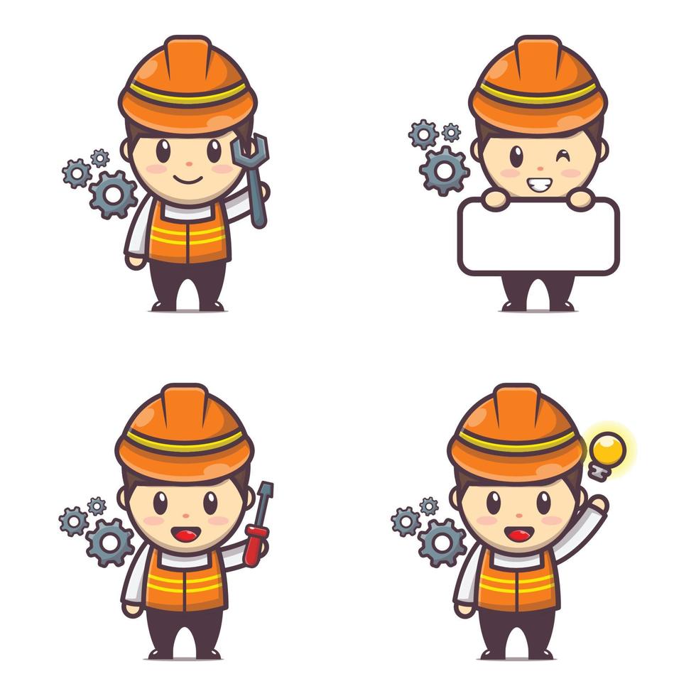 cute engineer cartoon mascot character illustration vector