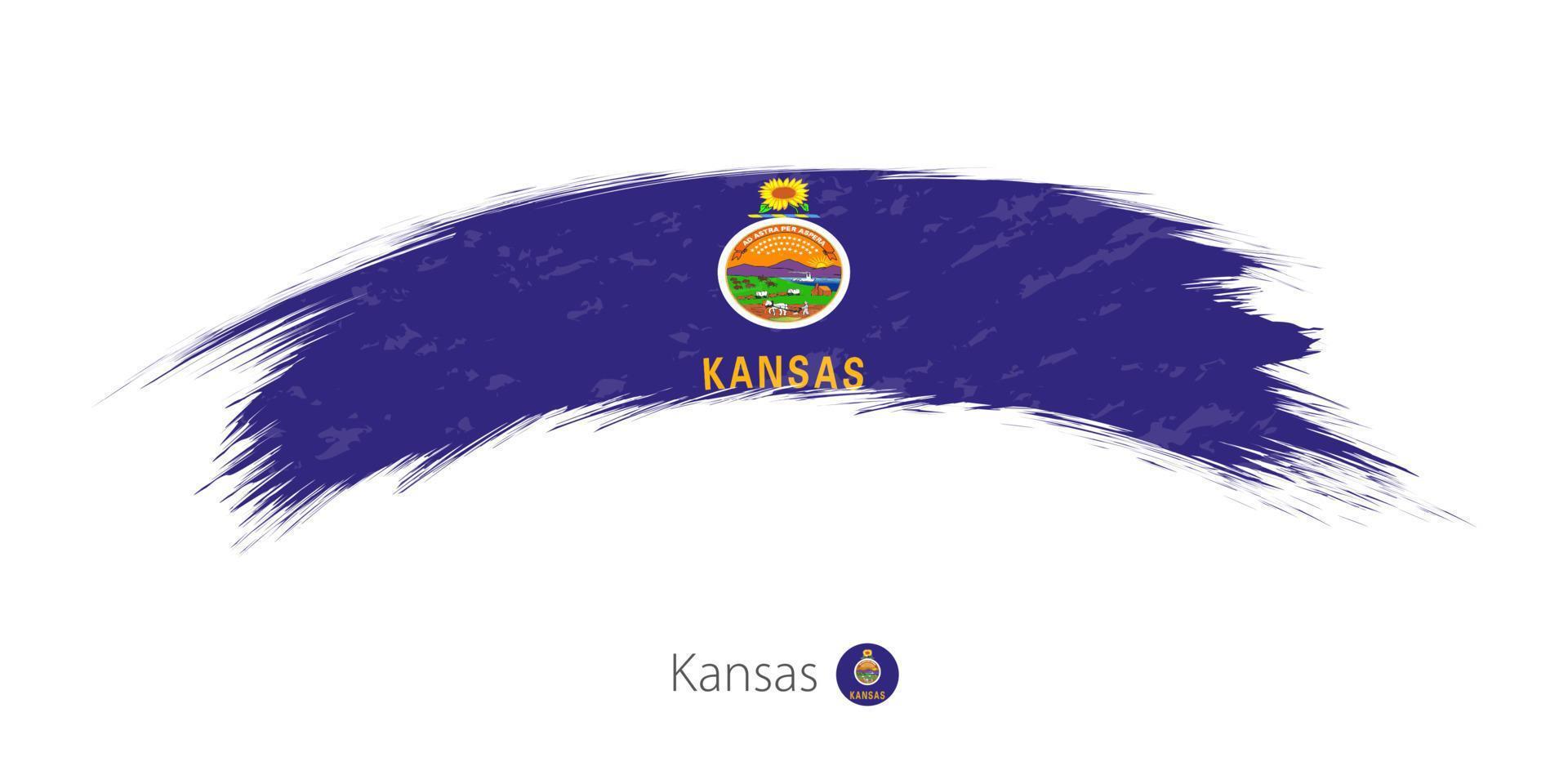 Flag of Kansas in rounded grunge brush stroke. vector