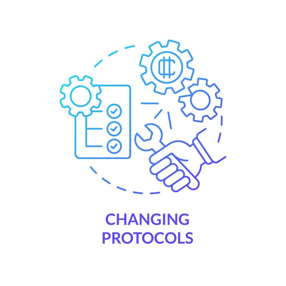 Changing protocols blue gradient concept icon. Crypto-currency disadvantage abstract idea thin line illustration. Ensuring secure transactions. Isolated outline drawing. Myriad Pro-Bold font used vector