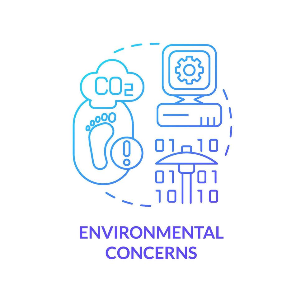 preocupaciones medioambientales icono de concepto de gradiente azul. problema criptográfico en la ilustración de línea delgada de idea abstracta futura. que requieren grandes cantidades de energía. dibujo de contorno aislado. innumerables fuentes pro-bold utilizadas vector