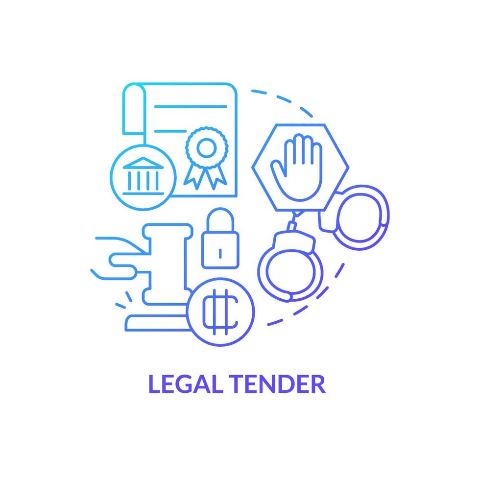 Legal tender blue gradient concept icon. Crypto shortcoming in nearest future abstract idea thin line illustration. Legally recognized payment. Isolated outline drawing. Myriad Pro-Bold font used vector
