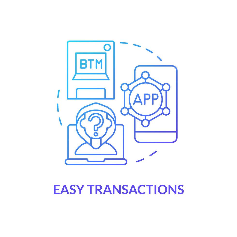 Easy transactions blue gradient concept icon. Cryptocurrency pros abstract idea thin line illustration. Exchanging virtual currency to money. Isolated outline drawing. Myriad Pro-Bold font used vector