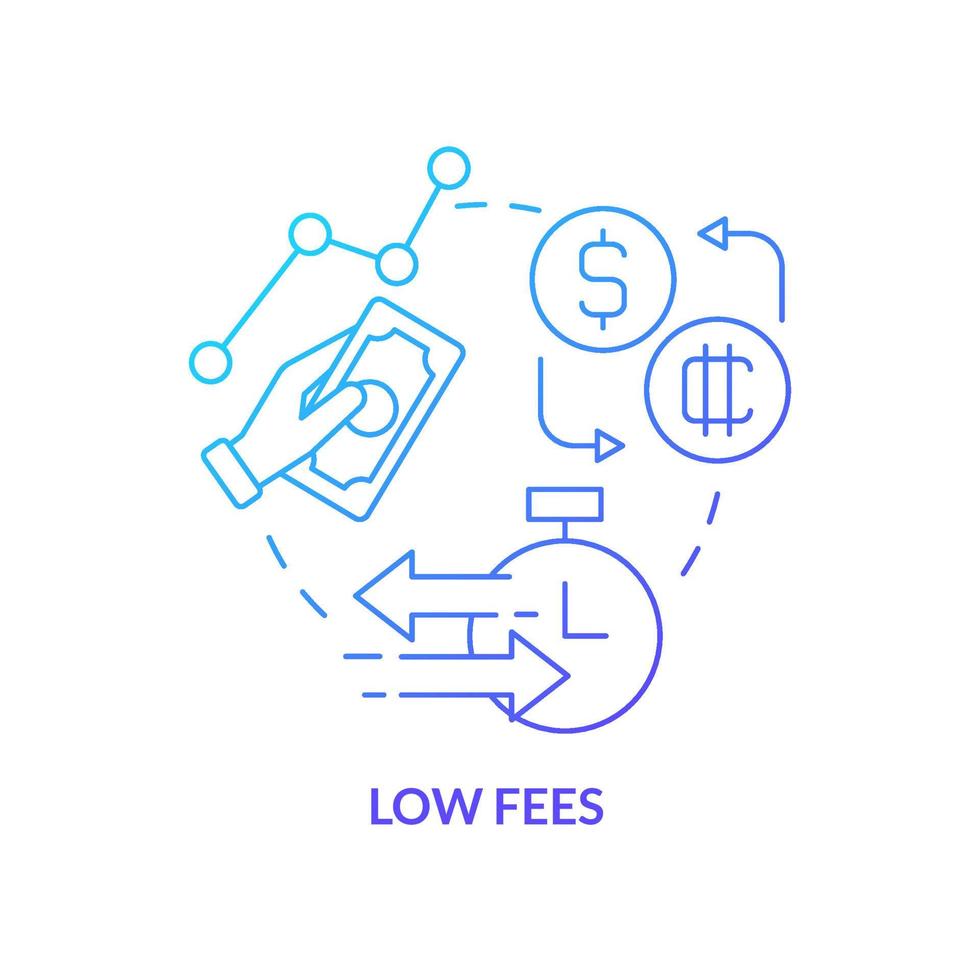 Low fees blue gradient concept icon. Crypto-currency competitive benefit abstract idea thin line illustration. Transferring crypto assets off. Isolated outline drawing. Myriad Pro-Bold font used vector