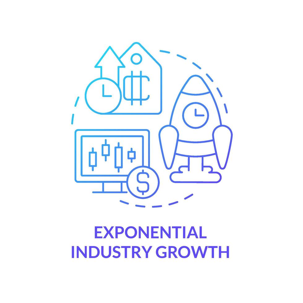 Exponential industry growth blue gradient concept icon. Cryptocurrency pros abstract idea thin line illustration. Maintaining market dominance. Isolated outline drawing. Myriad Pro-Bold font used vector