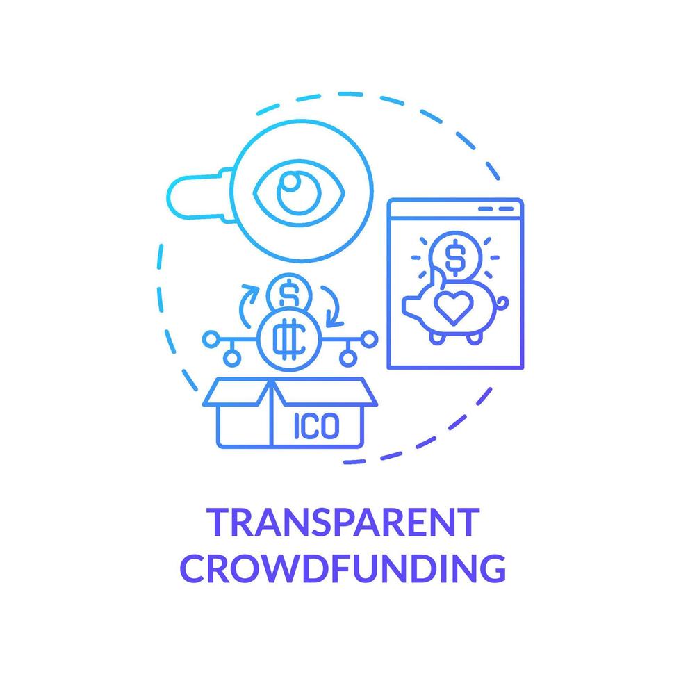 Transparent crowdfunding blue gradient concept icon. Crypto advantage in usage abstract idea thin line illustration. Raising funds for emergencies. Isolated outline drawing. Myriad Pro-Bold font used vector