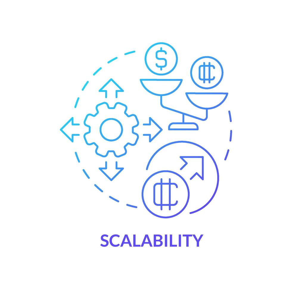 icono de concepto de gradiente azul de escalabilidad. inconveniente de criptomoneda idea abstracta ilustración de línea delgada. alto rendimiento de transacciones. dibujo de contorno aislado. innumerables fuentes pro-bold utilizadas vector