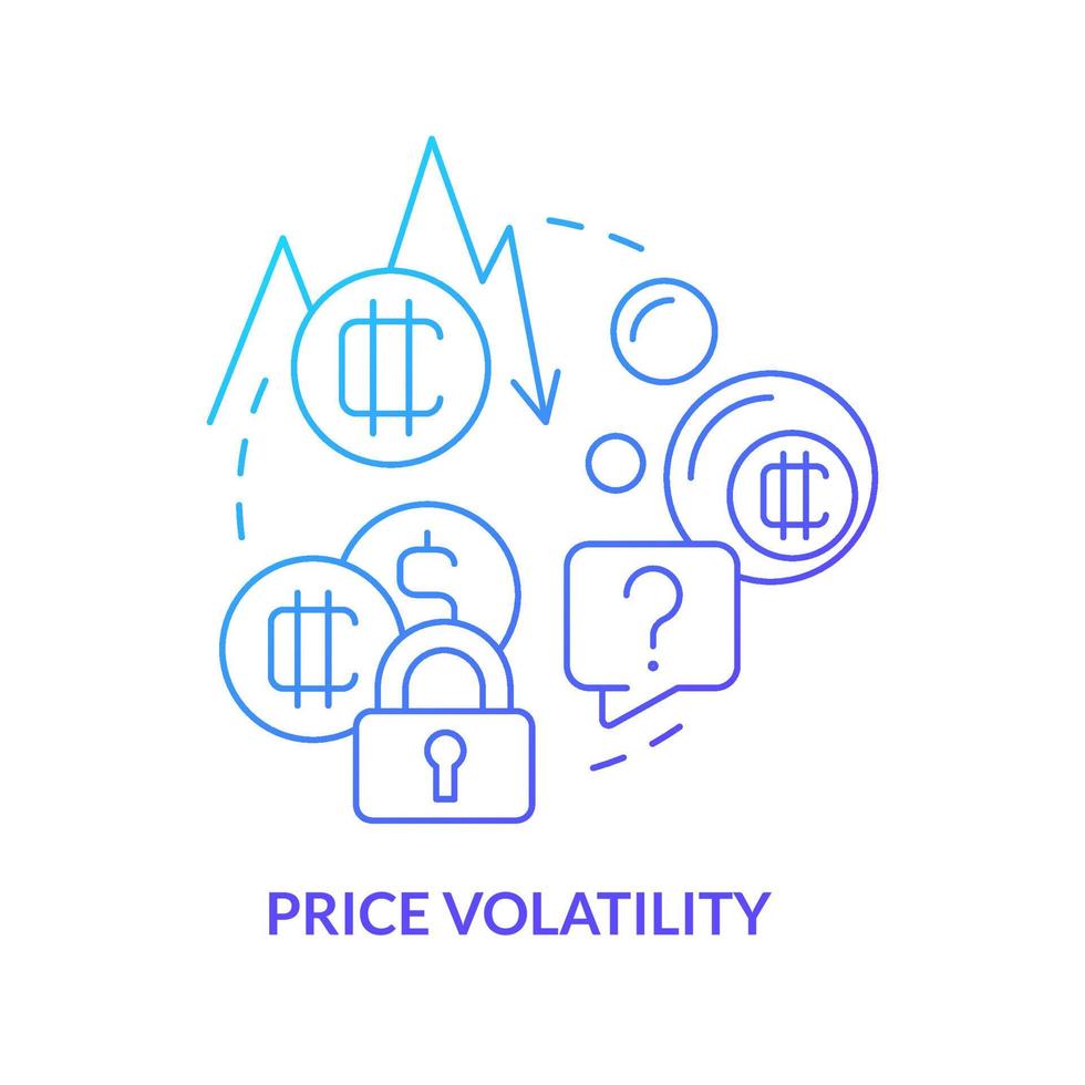 Price volatility blue gradient concept icon. Crypto-currency downside abstract idea thin line illustration. Extreme uncertainty of market. Isolated outline drawing. Myriad Pro-Bold font used vector