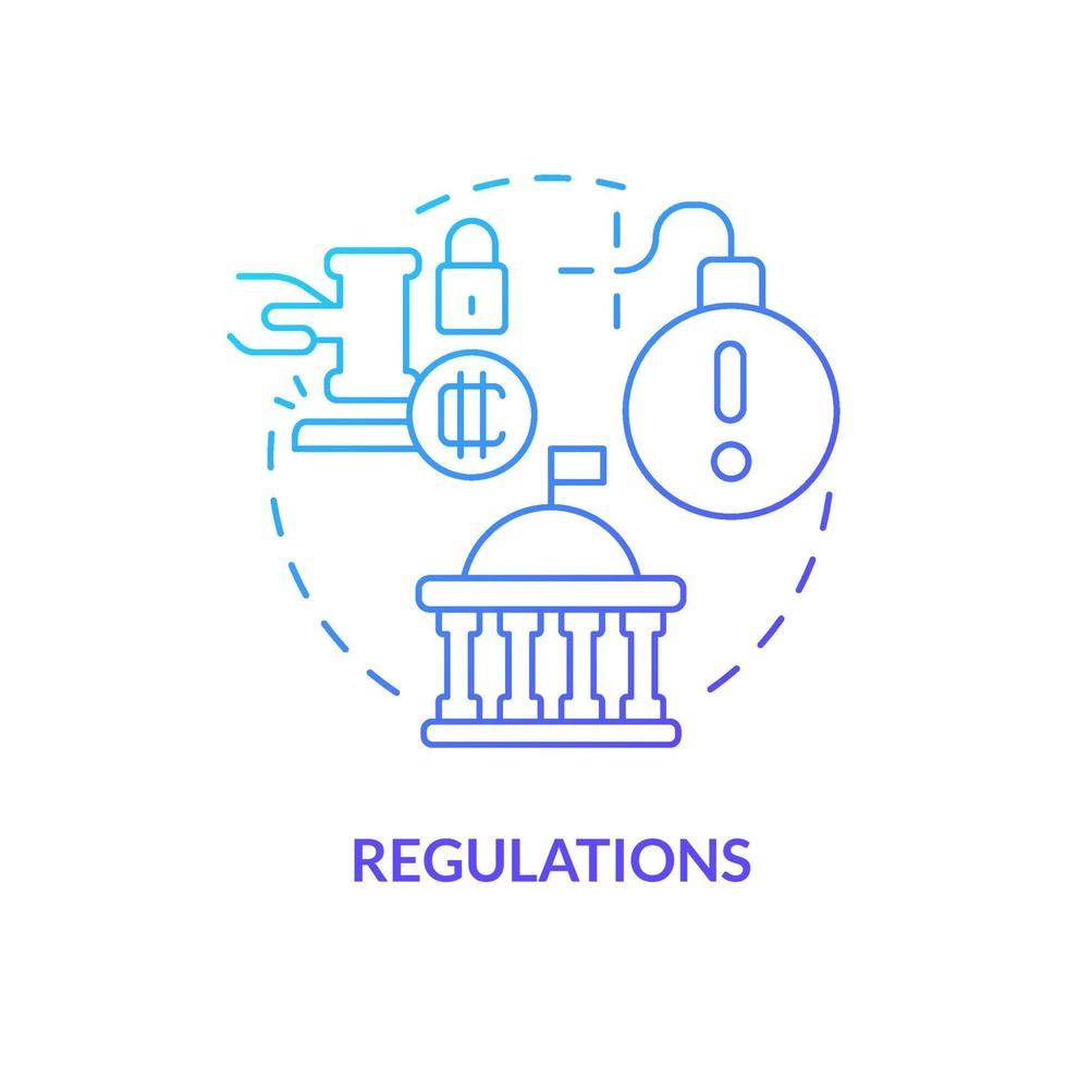 icono de concepto de degradado azul de regulaciones. cripto-moneda punto débil idea abstracta ilustración de línea delgada. leyes y prohibiciones relacionadas con criptografía. dibujo de contorno aislado. innumerables fuentes pro-bold utilizadas vector