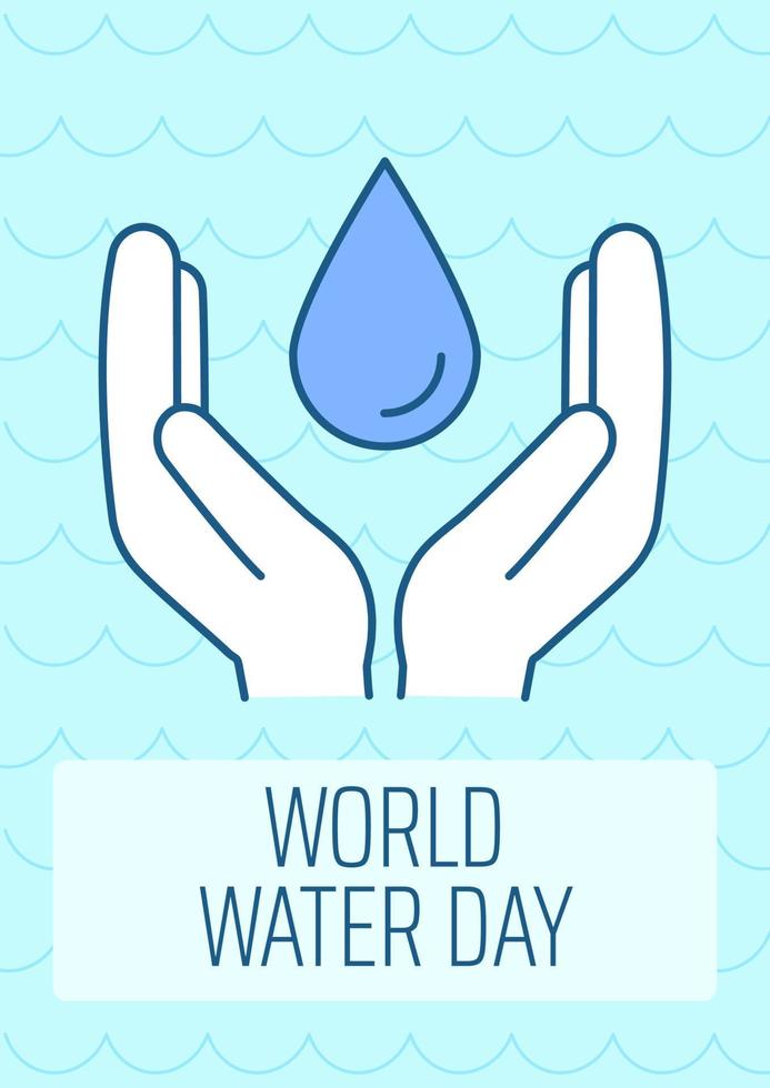 World water day greeting card with color icon element. Save earth. Postcard vector design. Decorative flyer with creative illustration. Notecard with congratulatory message on blue