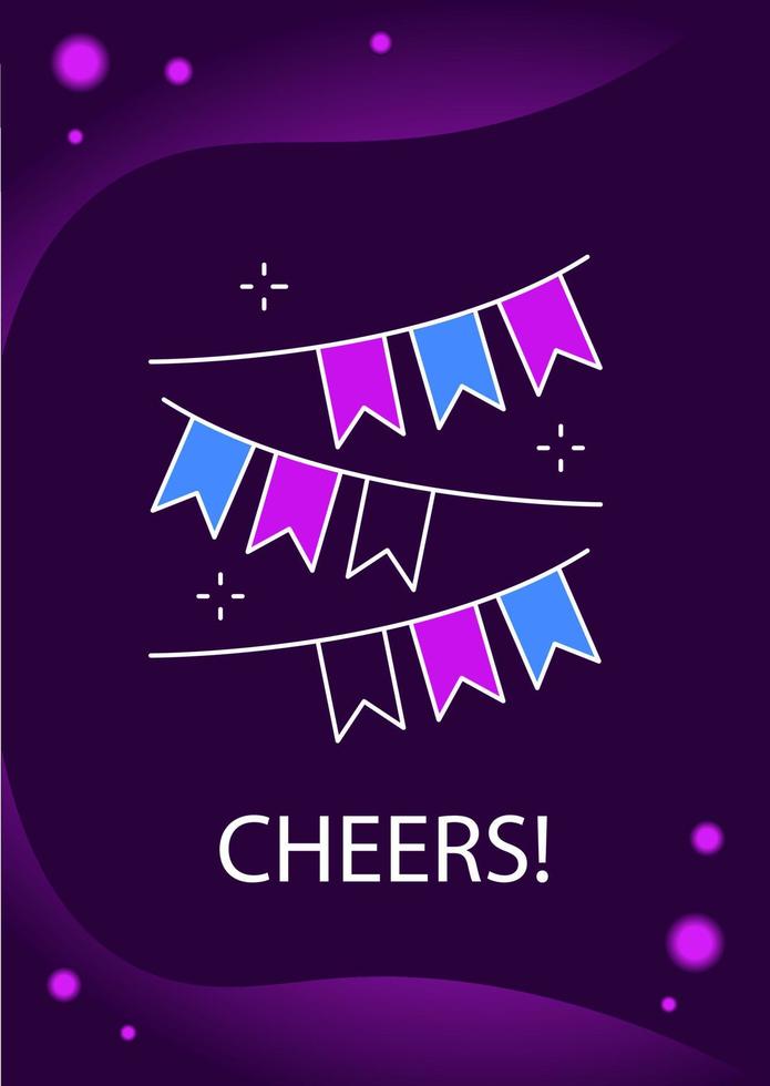 saludos tarjeta de felicitación con elemento de icono de color. divirtiéndose en la fiesta. diseño vectorial de postal. volante decorativo con ilustración creativa. notecard con mensaje de felicitación en púrpura vector