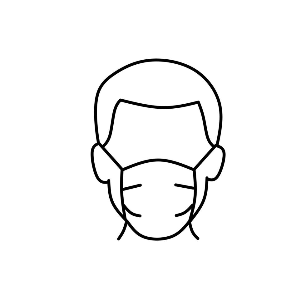 hombre en icono de línea de máscara facial, vector de pictograma de prevención de enfermedades. use protección contra el coronavirus, la contaminación del aire, el polvo, la ilustración de la gripe, firme para la tienda de suministros médicos.