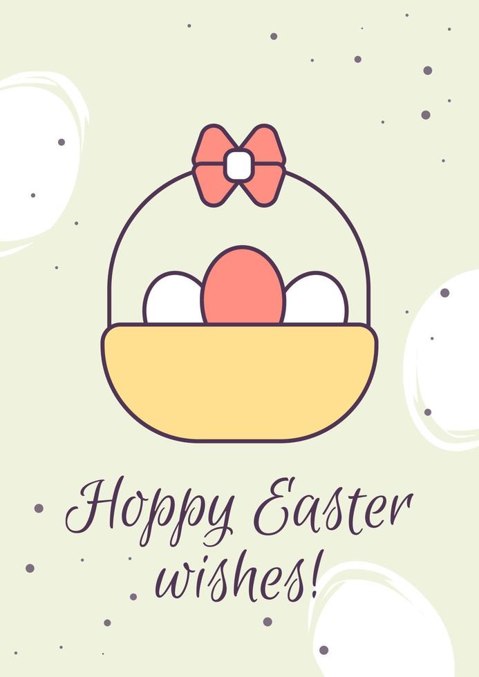 Happy Easter wishes greeting card with color icon element. Springtime holiday. Postcard vector design. Decorative flyer with creative illustration. Notecard with congratulatory message on grey