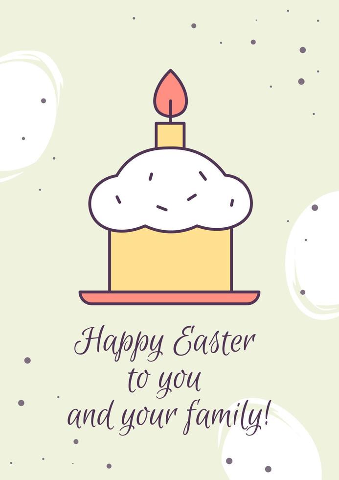 Happy easter to you and your family greeting card with color icon element. Postcard vector design. Decorative flyer with creative illustration. Notecard with congratulatory message on grey