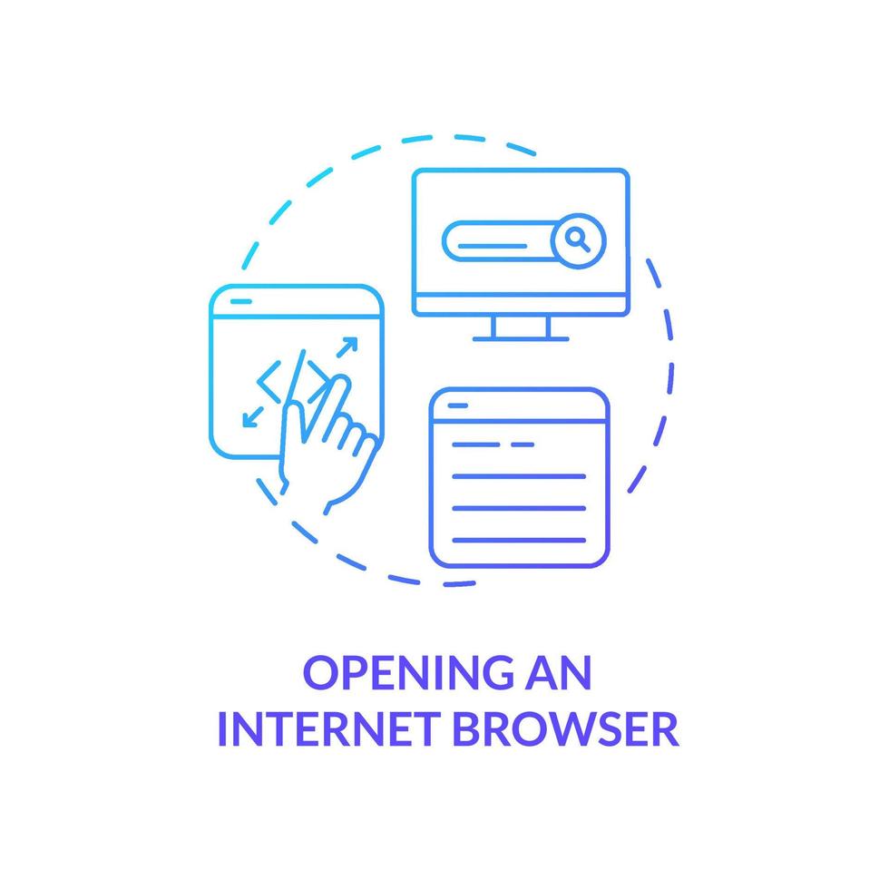 Opening internet browser blue gradient concept icon. Website access. Digital basic foundation skills abstract idea thin line illustration. Isolated outline drawing. Myriad Pro-Bold fonts used vector