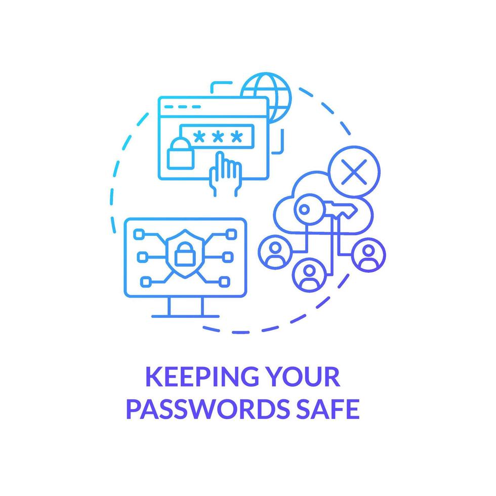 Keeping your passwords safe blue gradient concept icon. Cybersecurity. Digital basic foundation skills abstract idea thin line illustration. Isolated outline drawing. Myriad Pro-Bold fonts used vector