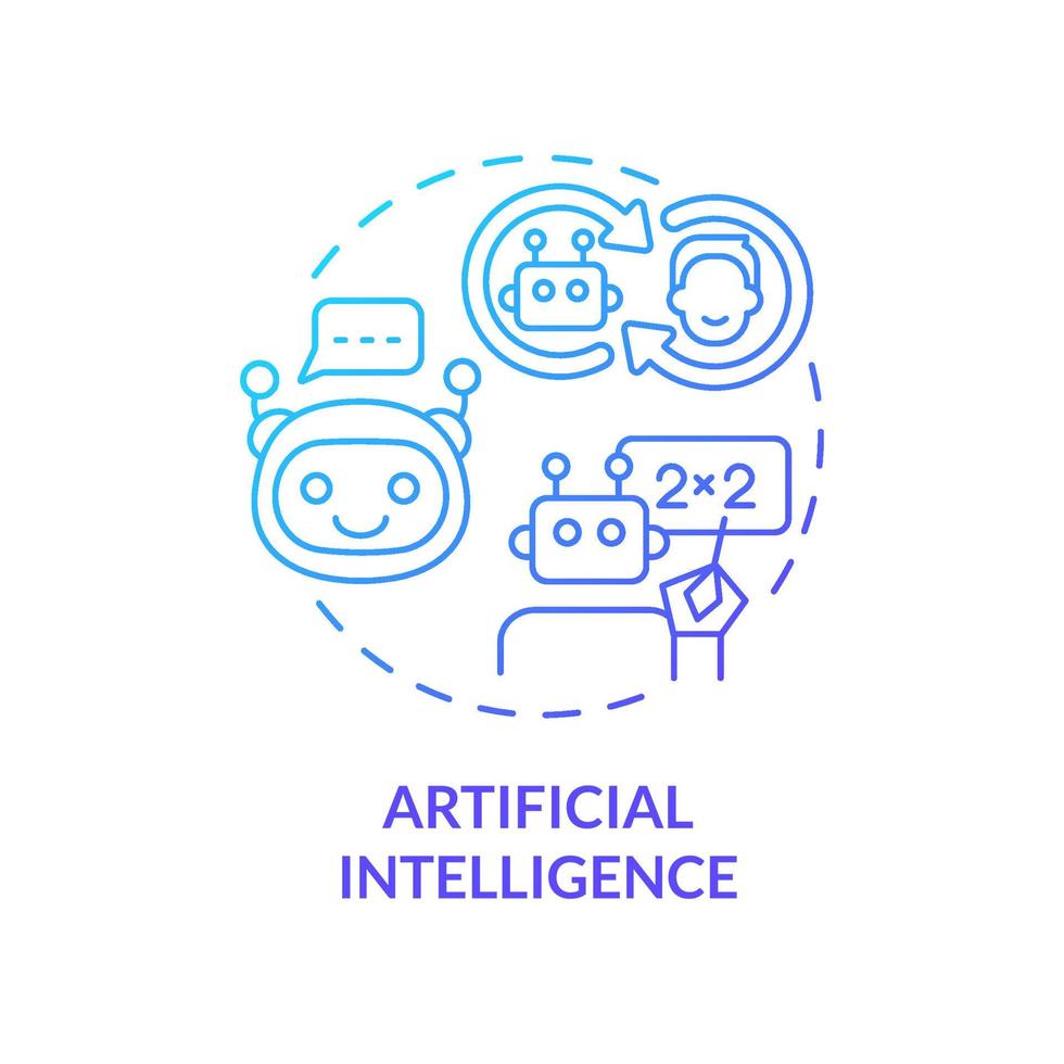 Artificial intelligence blue gradient concept icon. Machine learning. Major digital skill abstract idea thin line illustration. Isolated outline drawing. Myriad Pro-Bold fonts used vector