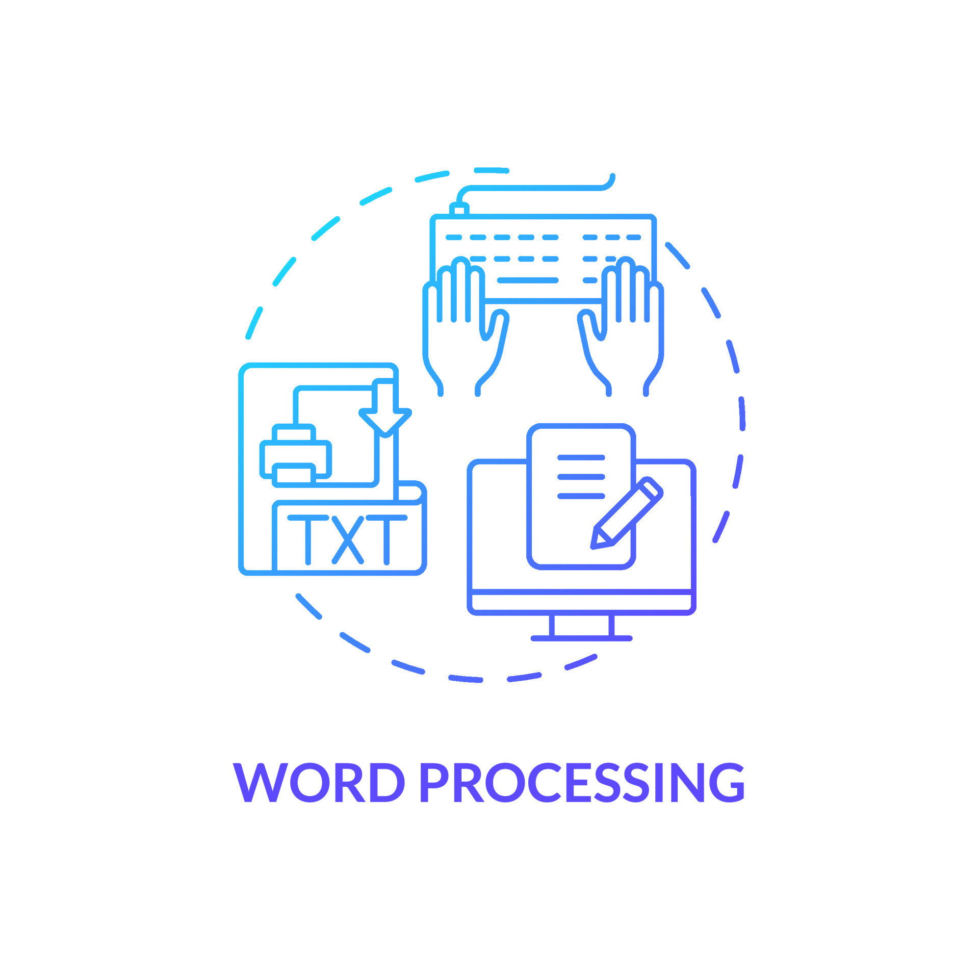 Word processing blue gradient concept icon. Create and edit information