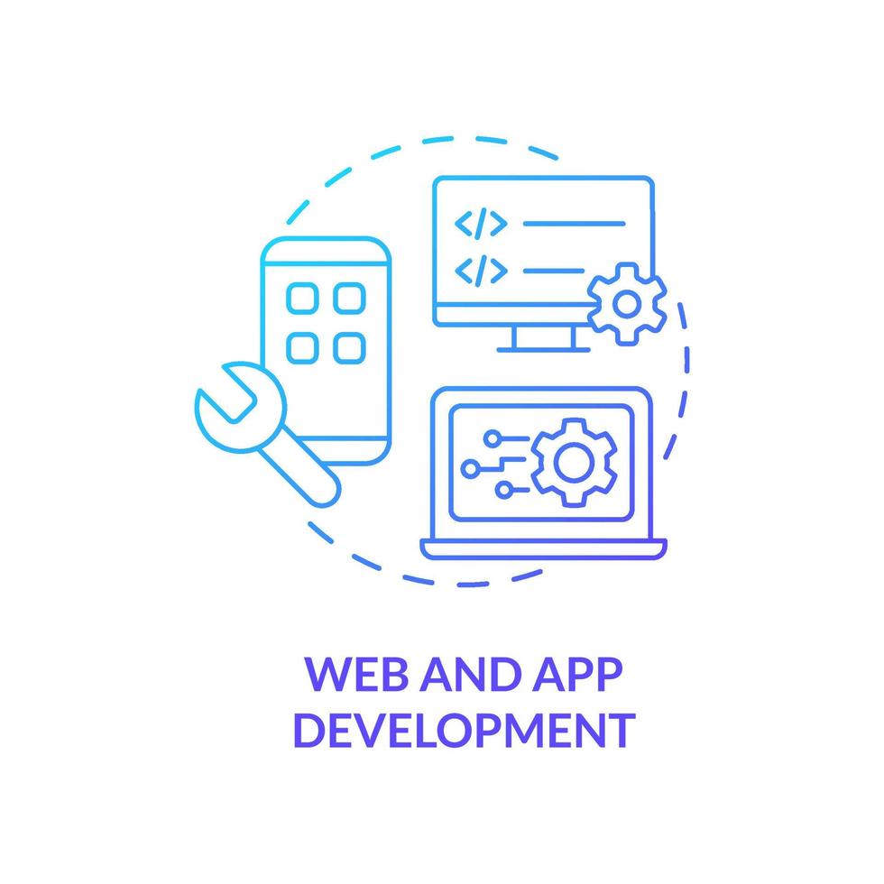 Web and app development blue gradient concept icon. Create website. Advanced digital skills abstract idea thin line illustration. Isolated outline drawing. Myriad Pro-Bold fonts used vector