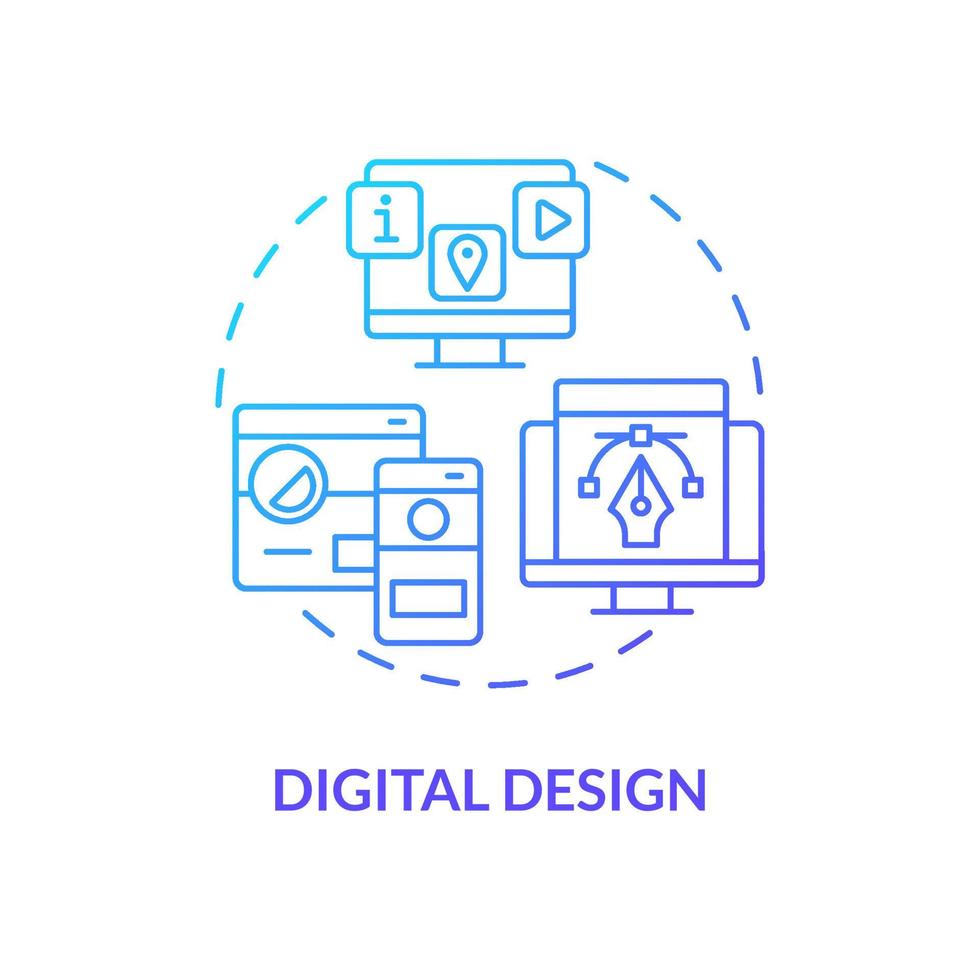 Digital design blue gradient concept icon. Visual component of website. Advanced digital skills abstract idea thin line illustration. Isolated outline drawing. Myriad Pro-Bold fonts used vector