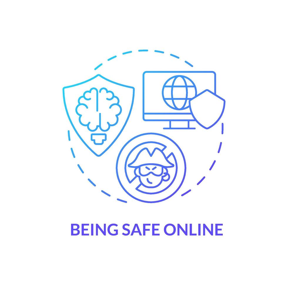 Being safe online blue gradient concept icon. Personal data protection and safety. Digital skills abstract idea thin line illustration. Isolated outline drawing. Myriad Pro-Bold fonts used vector