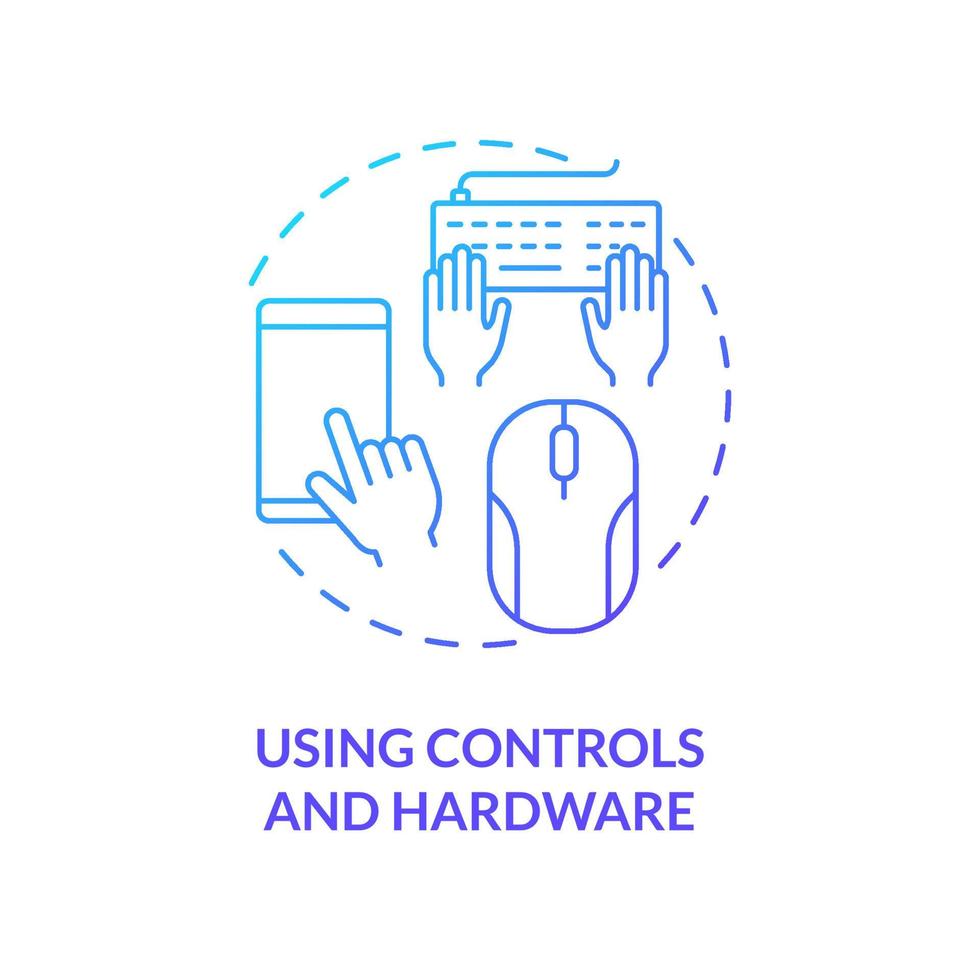 Using controls and hardware blue gradient concept icon. Appliances. Digital basic foundation skills abstract idea thin line illustration. Isolated outline drawing. Myriad Pro-Bold fonts used vector