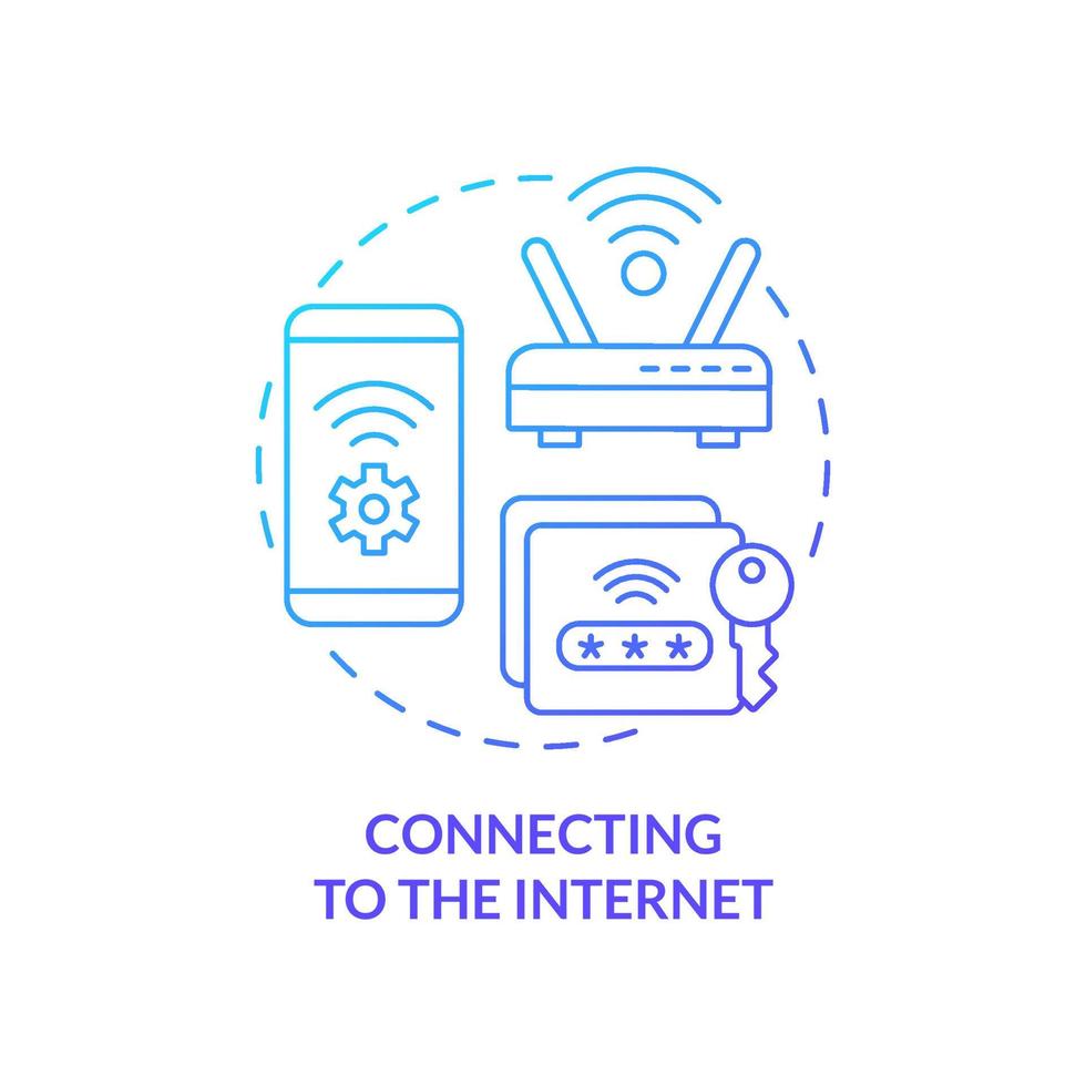 Connecting to Internet blue gradient concept icon. Network access. Digital basic foundation skills abstract idea thin line illustration. Isolated outline drawing. Myriad Pro-Bold fonts used vector