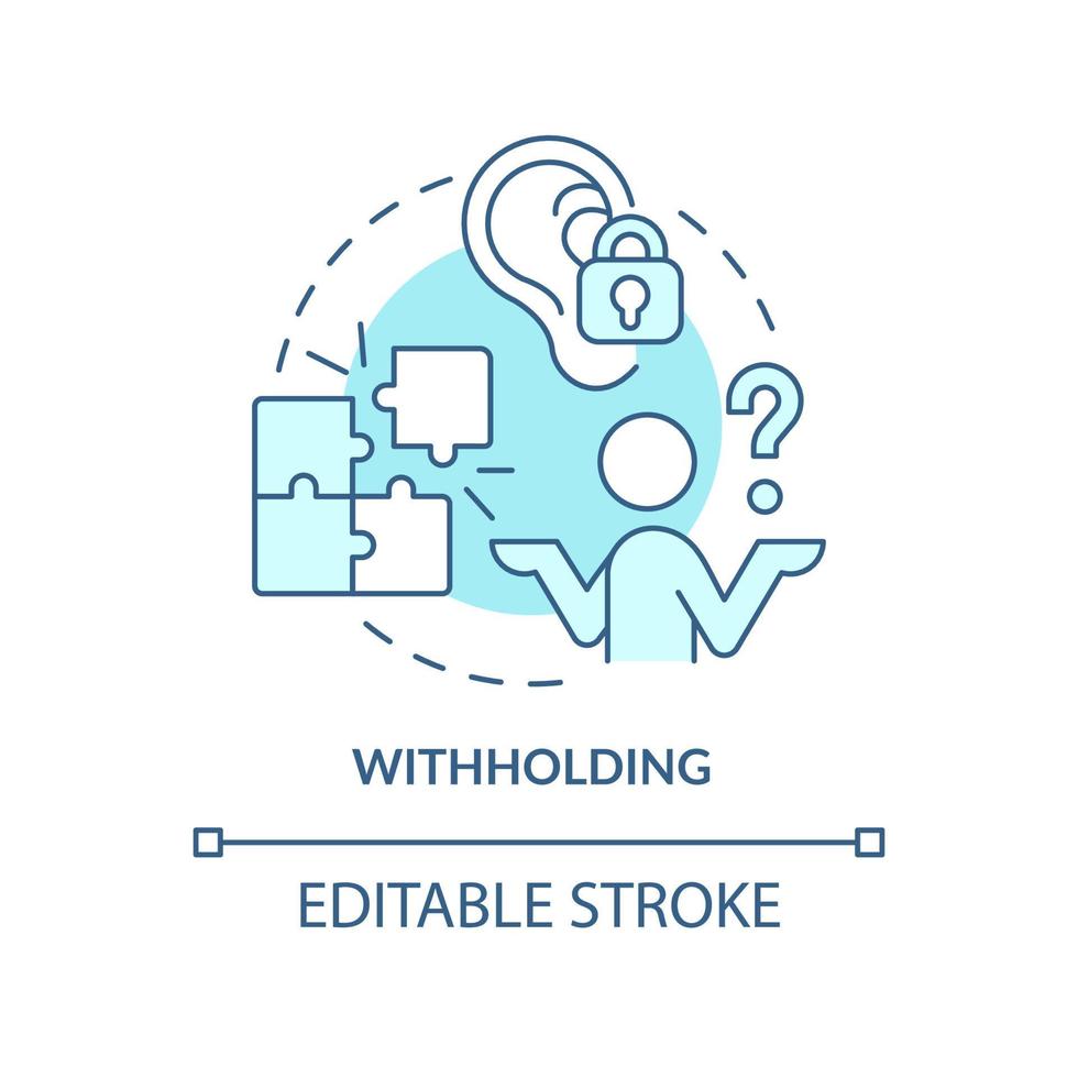 Withholding turquoise concept icon. Gaslighting behaviour sign abstract idea thin line illustration. Psychological abuse. Isolated outline drawing. Editable stroke. Arial, Myriad Pro-Bold fonts used vector
