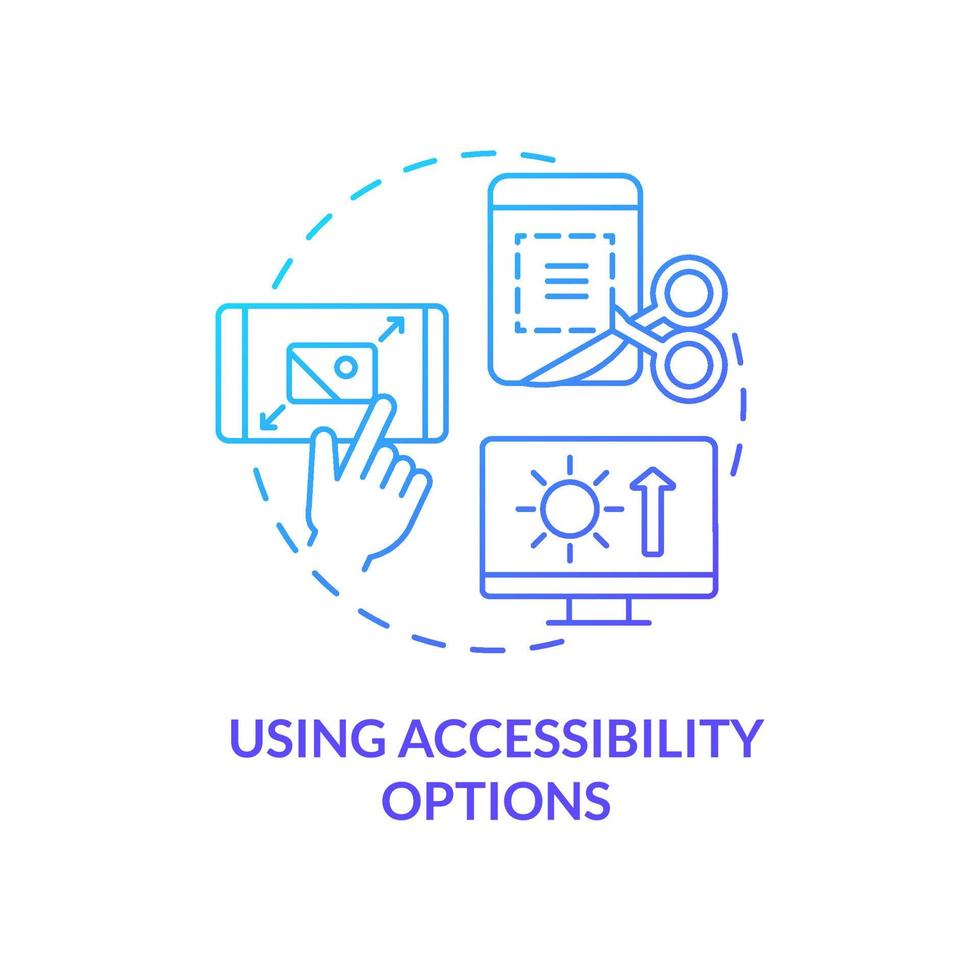 Using accessibility options blue gradient concept icon. Device settings. Digital basic foundation skills abstract idea thin line illustration. Isolated outline drawing. Myriad Pro-Bold fonts used vector