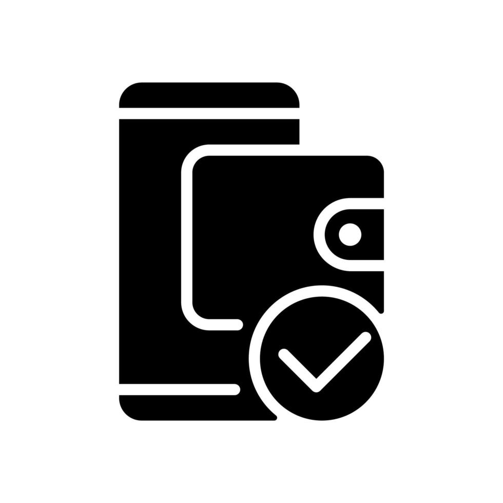 E wallet payment black glyph icon. Electronic account. Online money transaction. Mobile banking. Online shopping. Silhouette symbol on white space. Solid pictogram. Vector isolated illustration