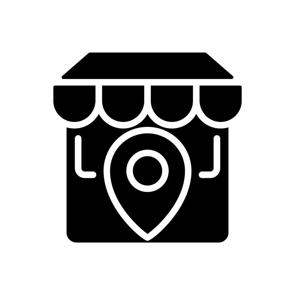 icono de glifo negro de ubicación de tienda. posición de la tienda física. información del sitio web dirección del mercado. las compras en línea. símbolo de silueta en el espacio en blanco. pictograma sólido. ilustración vectorial aislada vector