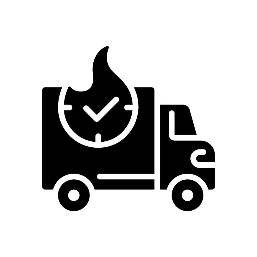 Express delivery black glyph icon. Urgent shipment and logistics service. Purchase transportation. Online shopping. Silhouette symbol on white space. Solid pictogram. Vector isolated illustration
