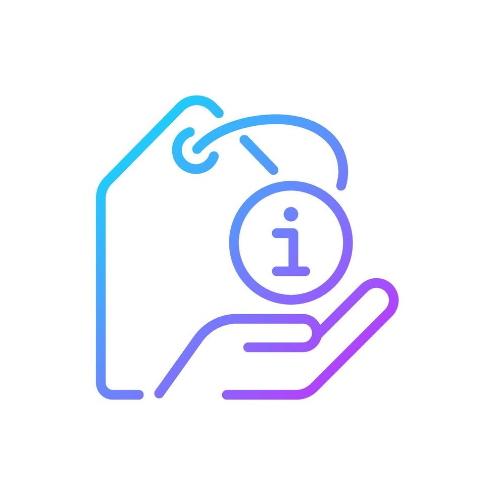 Product information gradient linear vector icon. Item description and details. Material and ingredients. Thin line color symbol. Modern style pictogram. Vector isolated outline drawing