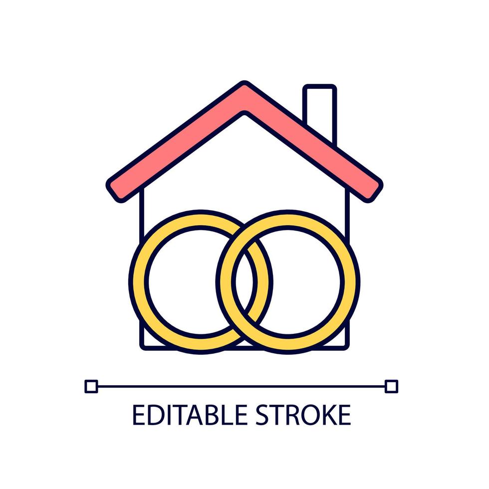 Community property RGB color icon. Assets acquired during marriage. Marital property. Real estate. Isolated vector illustration. Simple filled line drawing. Editable stroke. Arial font used
