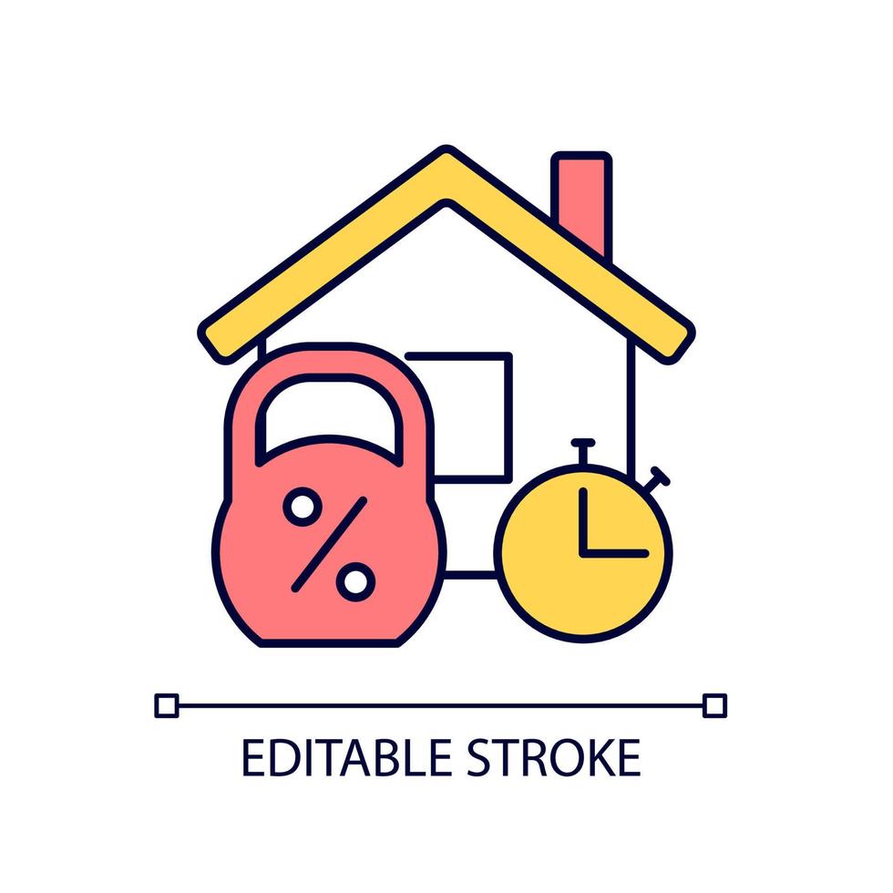 Short term mortgage RGB color icon. Loan for house purchasing. Real estate. Property sale. Isolated vector illustration. Simple filled line drawing. Editable stroke. Arial font used