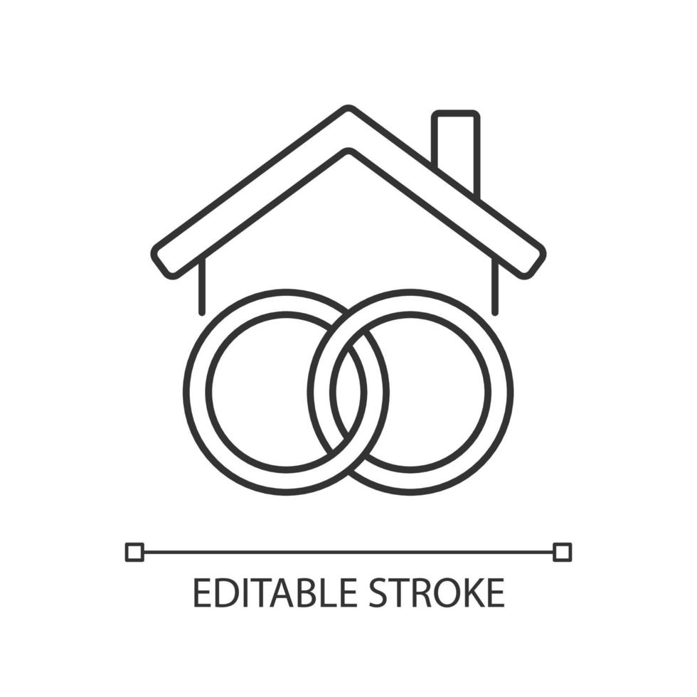 Community property linear icon. Assets acquired during marriage. Marital property. Real estate. Thin line illustration. Contour symbol. Vector outline drawing. Editable stroke. Arial font used