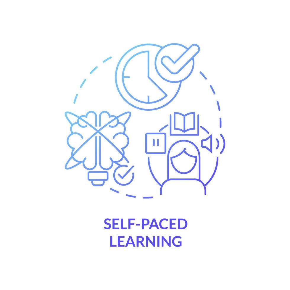 Self paced learning blue gradient concept icon. Own time, schedule. Elearning abstract idea thin line illustration. Isolated outline drawing. Editable stroke. Roboto-Medium, Myriad Pro-Bold fonts used vector
