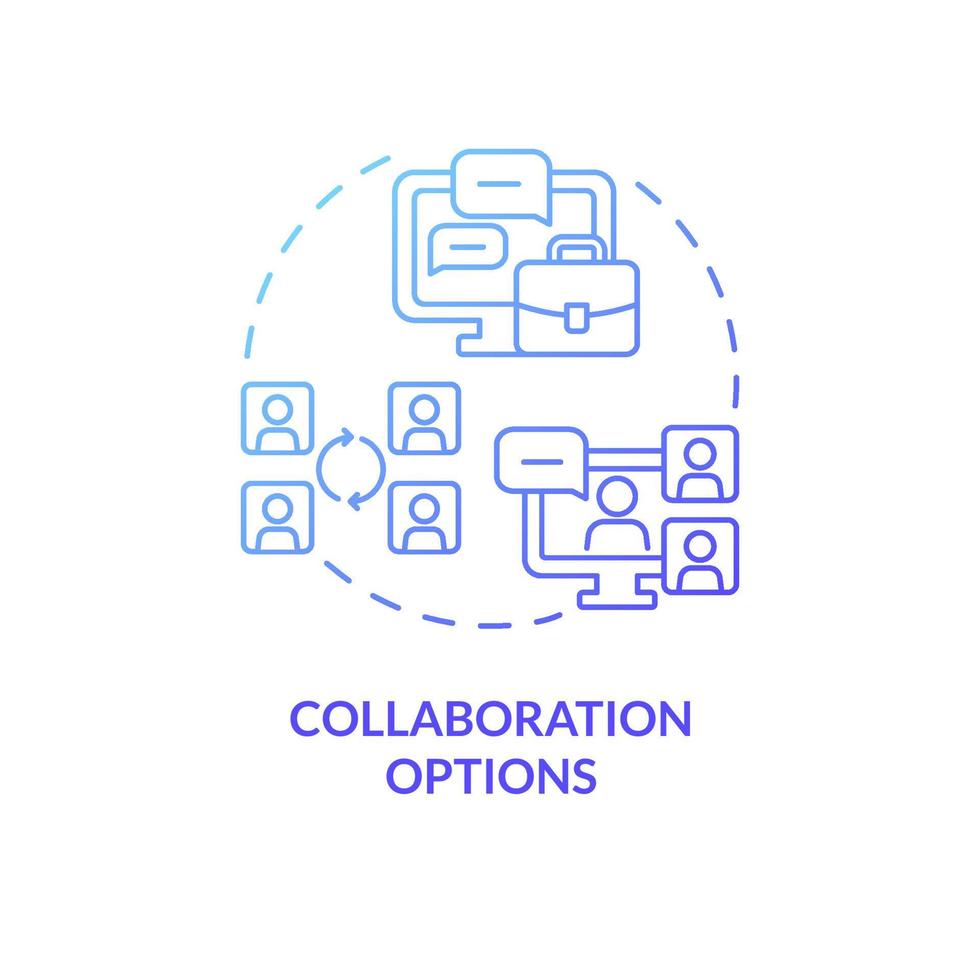 Collaboration options blue gradient concept icon. Elearning platform features abstract idea thin line illustration. Isolated outline drawing. Editable stroke. Roboto-Medium, Myriad Pro-Bold fonts used vector