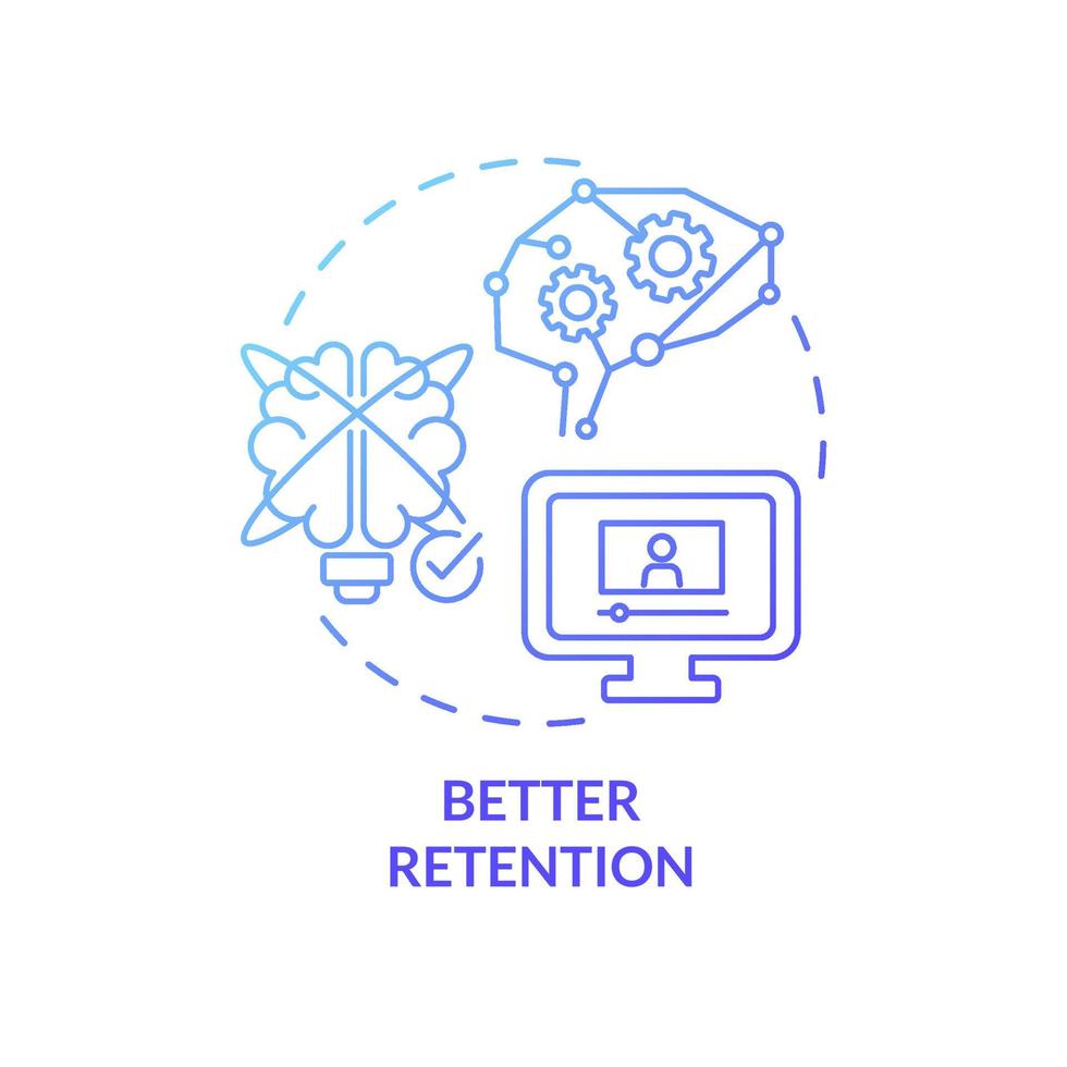 Better retention blue gradient concept icon. Advantage of electronic learning abstract idea thin line illustration. Isolated outline drawing. Editable stroke. Roboto-Medium, Myriad Pro-Bold fonts used vector