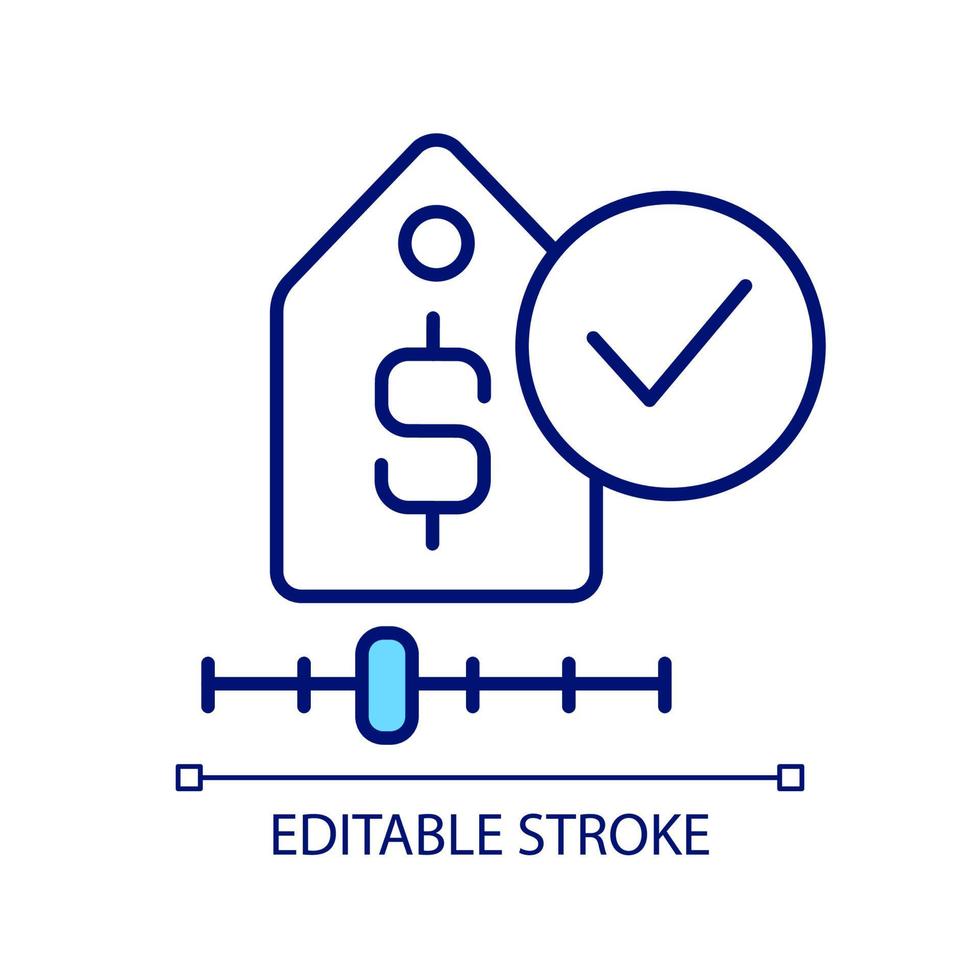 Price adjustment RGB color icon. Business strategy. Setting price for product. Value-based pricing. Isolated vector illustration. Simple filled line drawing. Editable stroke. Arial font used